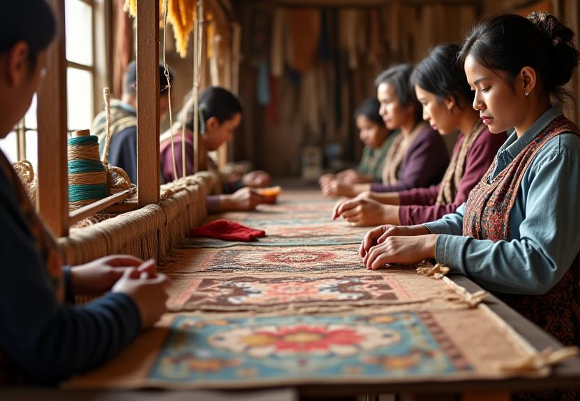 Artigiani al lavoro laboratorio tessitura